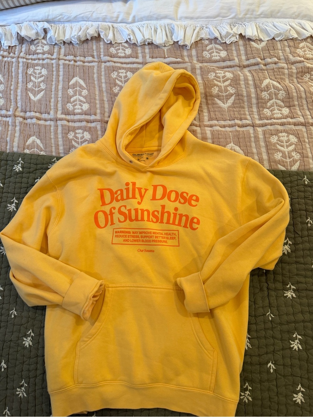 Our Place Yellow Hoodie with Orange Text - Daily Dose Graphic